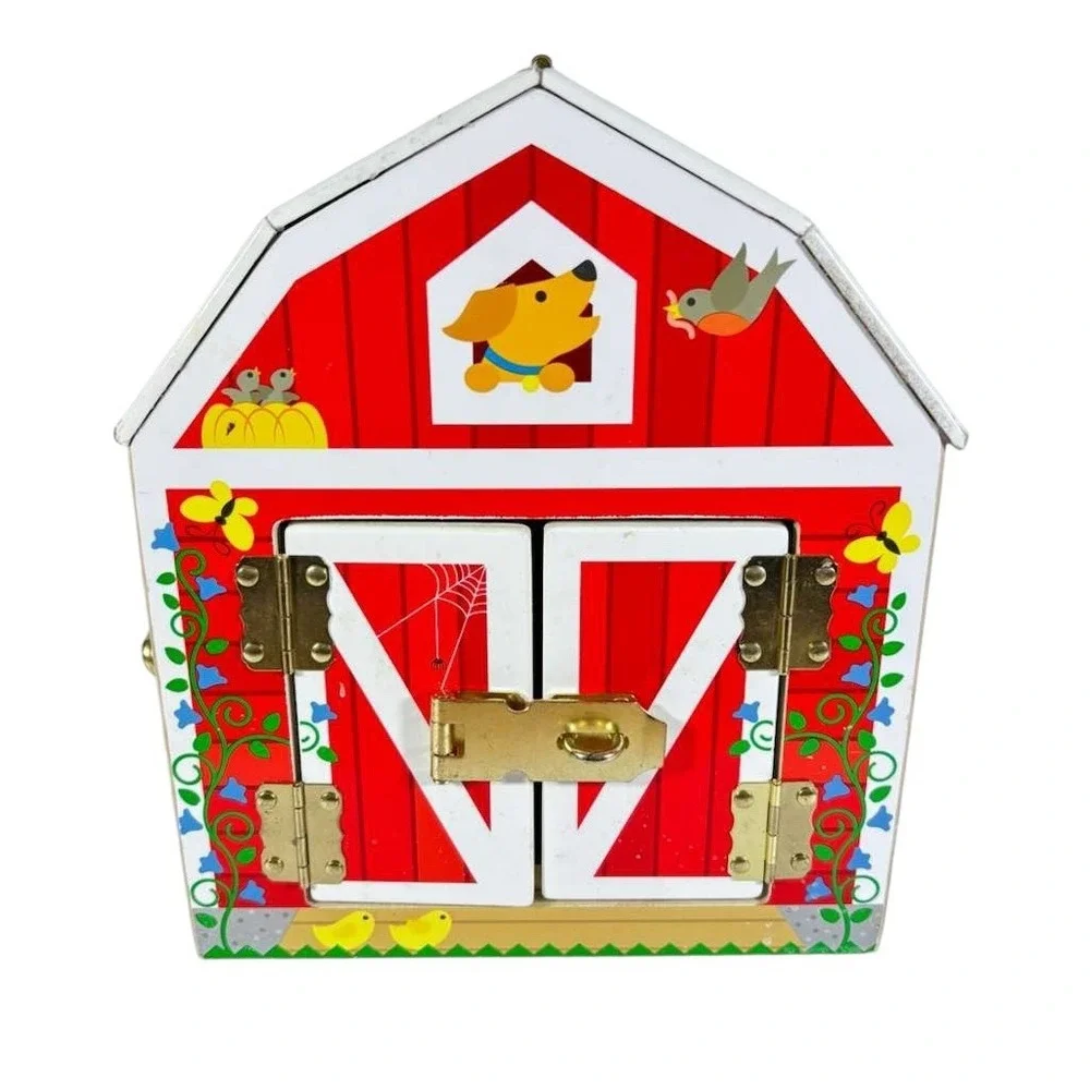 Melissa And Doug Wooden Latches Barn With Five‎ Animals Horse Pig Pony Cow Hen